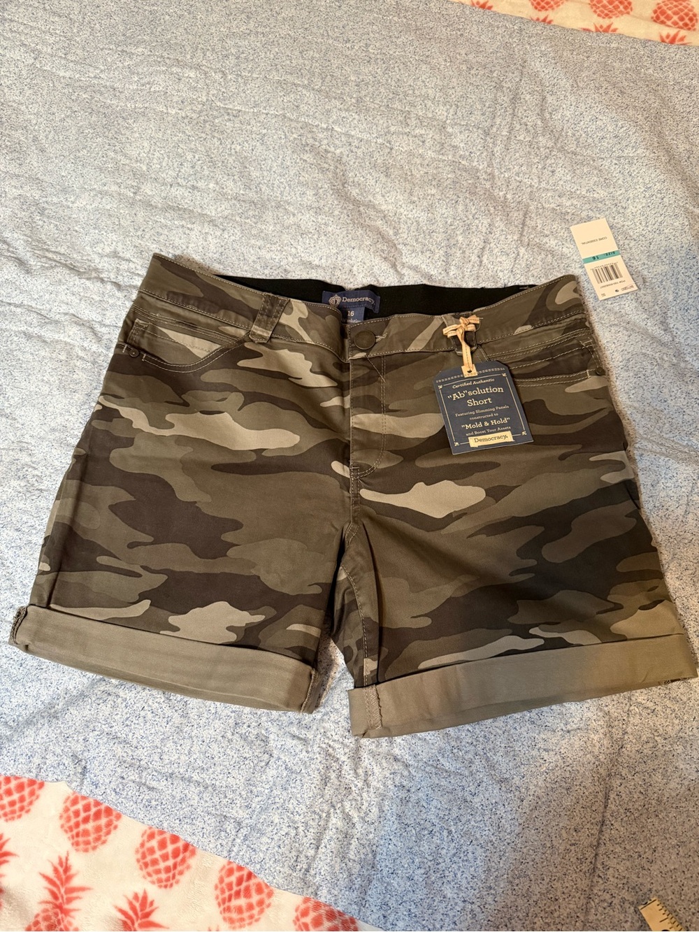 Democracy Camo an-solution Roll-Cuff Shorts in Olive and Khaki